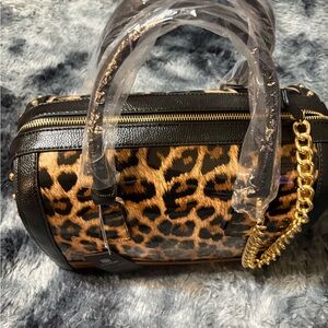 Leopard Print Women's Bag with Gold Chain